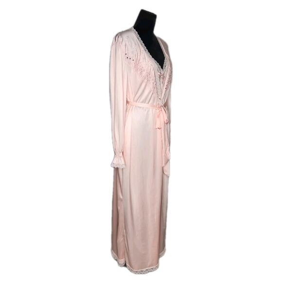 Vintage Cest Vous By Verena Pink Long Nylon Robe & Gown 2pc Set Euc - Picture 2 of 9